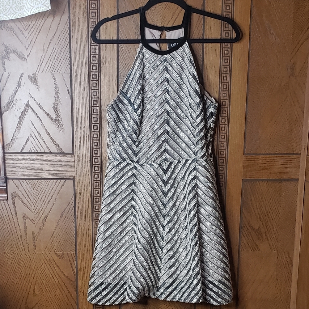Fab'rik Sleeveless A-line Black and Beige Dress